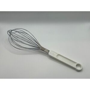 Vintage Farberware Balloon Whisk White Handle Stainless Steel Kitchen Tool